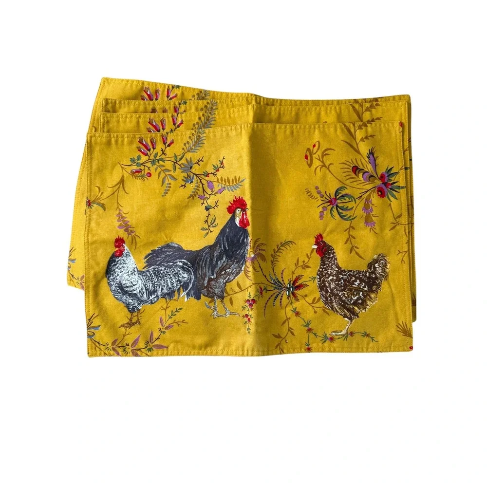 Williams Sonoma Marc Lacaze Farm Rooster Placemats (4) 20x14 NWOT Country Chic
